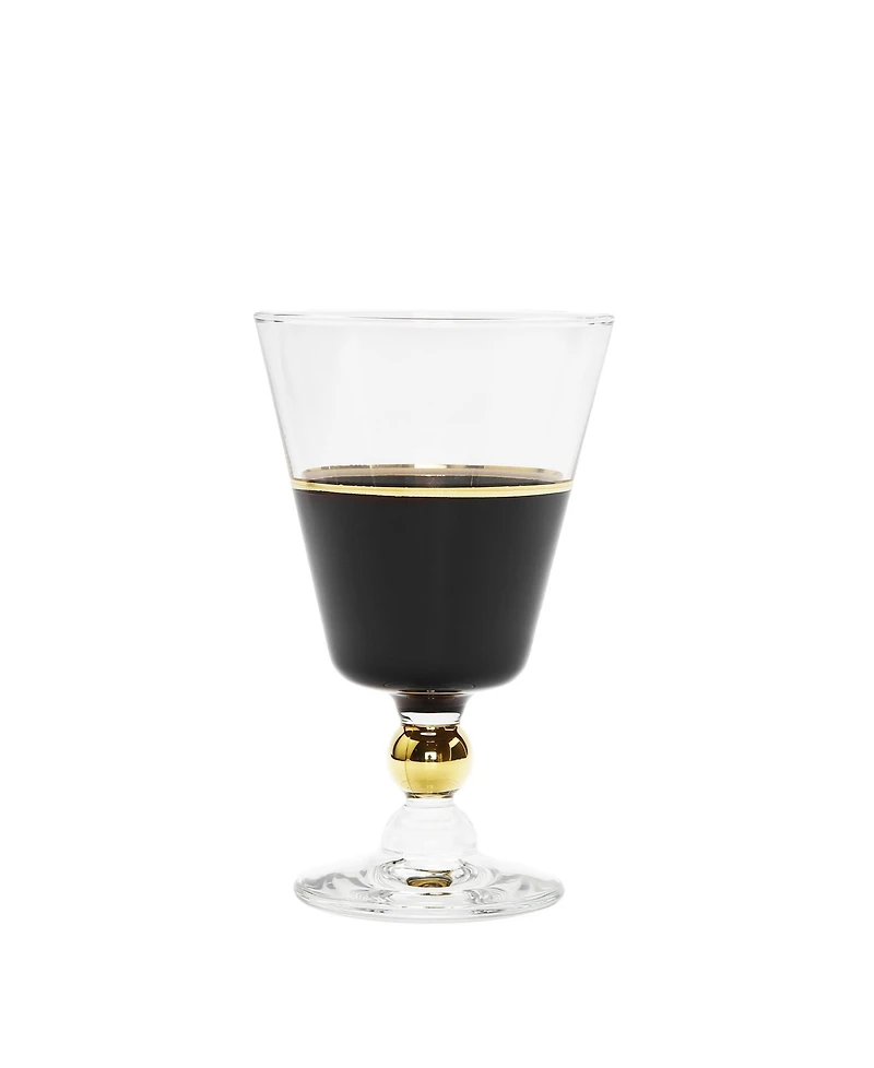 Black Water Glasses with Trim and Stem, Set of 6