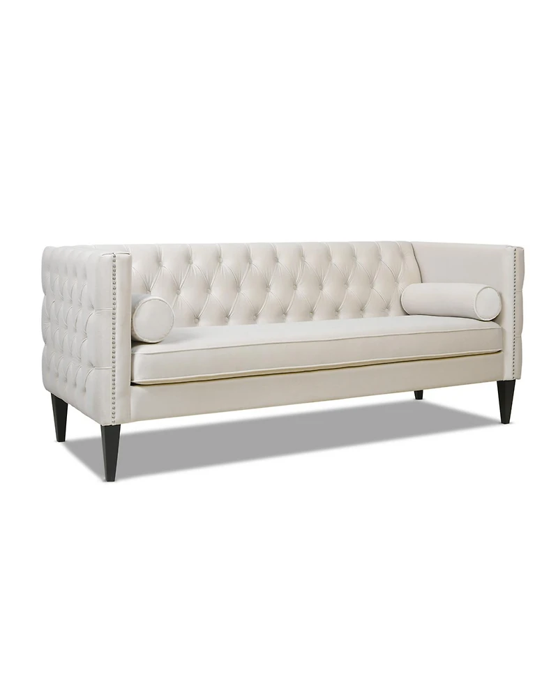 Jennifer Taylor Home Diane 84" Upholstered Bench Seat Tufted Tuxedo Sofa with Bolster Pillows