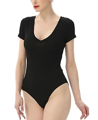 kimi + kai Women's V-neck Basic Bodysuit Top
