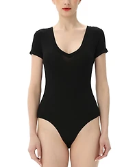 kimi + kai Women's V-neck Basic Bodysuit Top