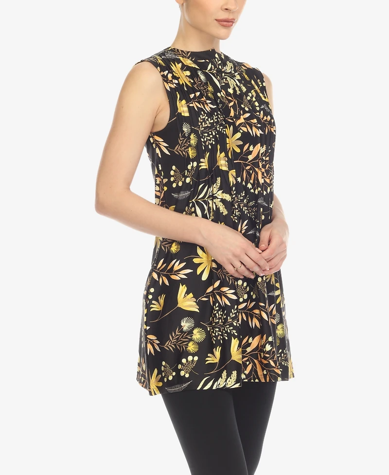 White Mark Women's Floral Sleeveless Tunic Top