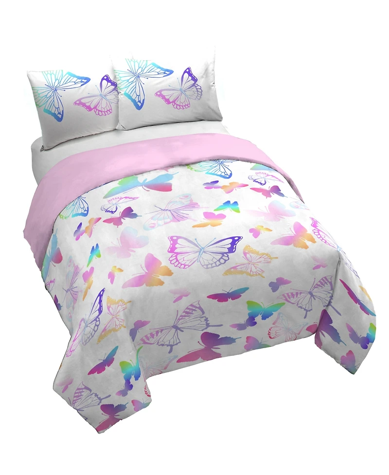 Saturday Park Ombre Butterflies 100% Organic Cotton Full/Queen Duvet Cover & Sham Set