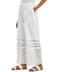 Style & Co Women's Cotton Crochet Wide-Leg Pull-On Pants, Created for Macy's