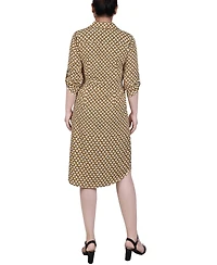 Ny Collection Petite 3/4 Roll Tab Zip Front Shirtdress