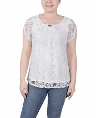 Ny Collection Petite Lace Petal Short Sleeve Top