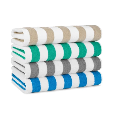 California Cabana Beach Towel (4 Pack, 30x70 in.), Striped, Soft Ringspun Cotton, Oversized Pool