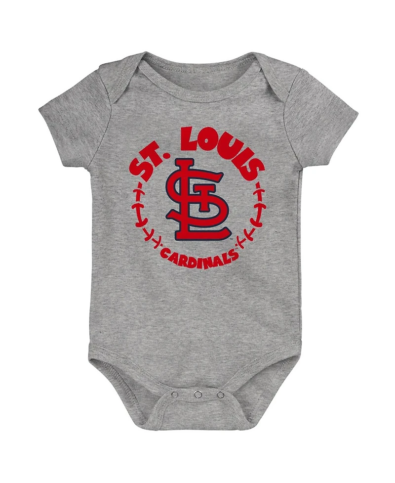 Newborn and Infant Boys Girls Navy, White, Heather Gray St. Louis Cardinals Biggest Little Fan 3-Pack Bodysuit Set