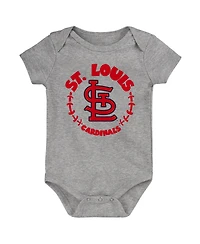 Newborn and Infant Boys Girls Navy, White, Heather Gray St. Louis Cardinals Biggest Little Fan 3-Pack Bodysuit Set