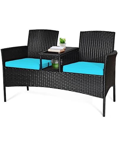 Costway Patio Rattan Conversation Set Seat Sofa Cushioned Loveseat Chairs