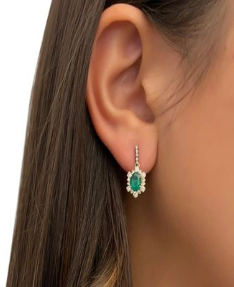 Le Vian Costa Smeralda Emeralds (1-1/3 ct. t.w.) & Diamond (3/4 ct. t.w.) Halo Drop Earrings in 14k Gold