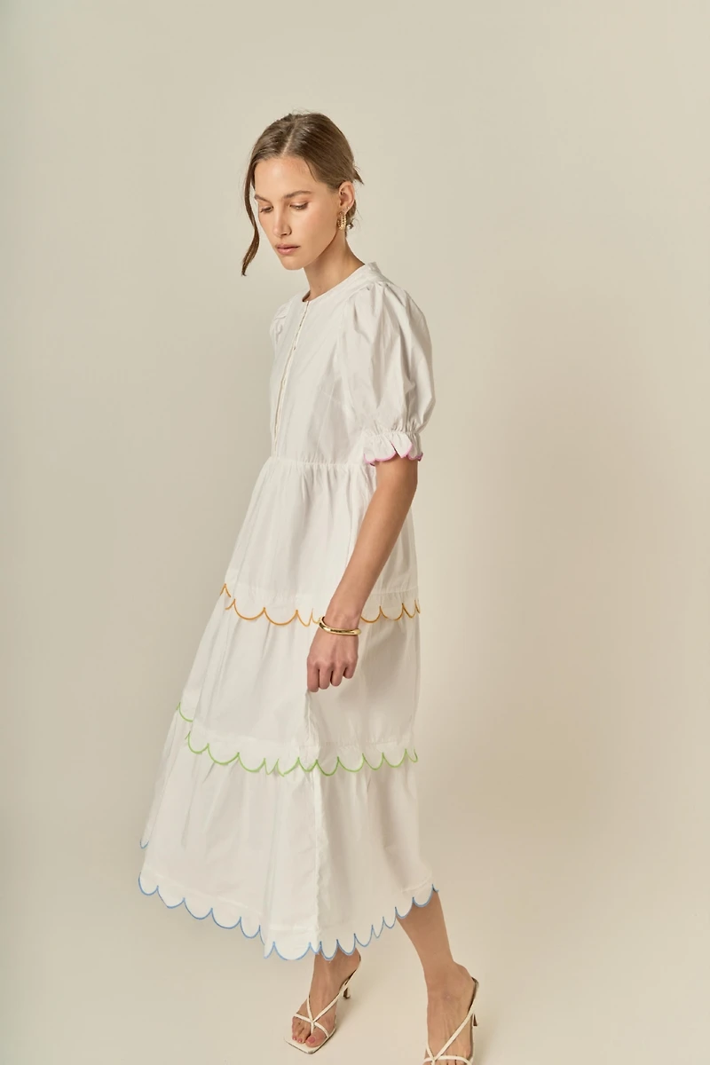 English Factory Women's Contrast Scallop Edge Midi Dress
