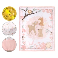 The Peanutshell Pink and White Fairytale Forest Crib Bedding Set for Baby Girls, 3 Piece Nursery Set