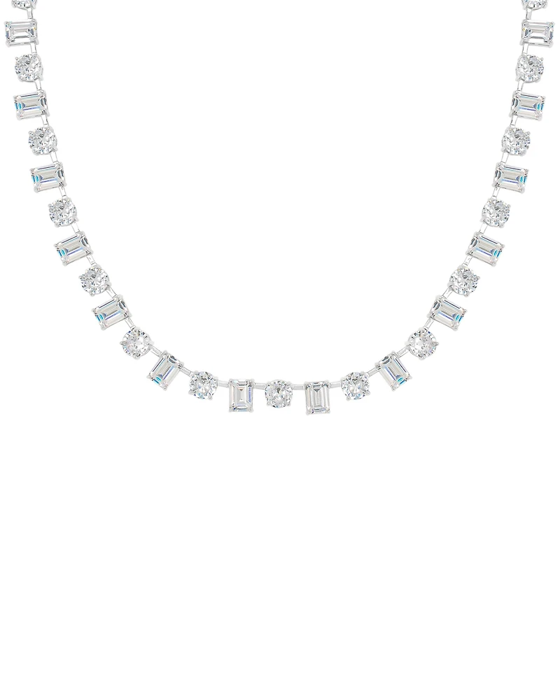 Macy's Cubic Zirconia Multi Shaped Tennis Necklace 18" in Fine Silver Plate