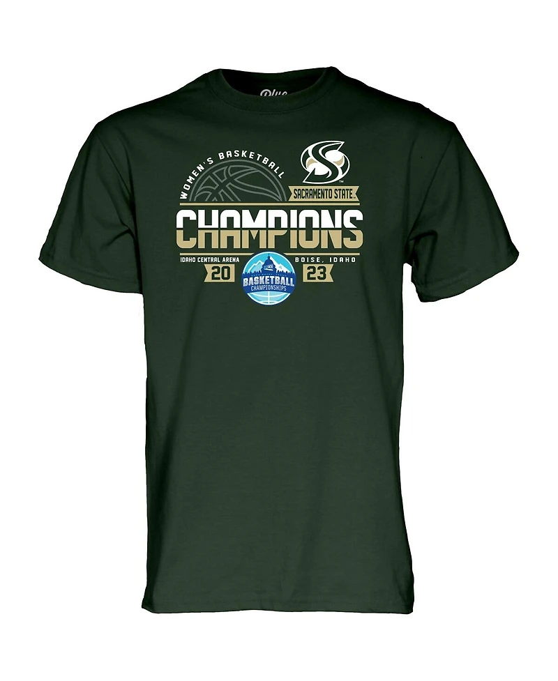 Men's Blue 84 Green Sacramento State Hornets 2023 Big Sky Women's Basketball Conference Tournament Champions T-shirt