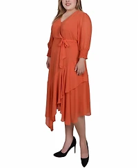 Ny Collection Plus Size 3/4 Sleeve Belted Chiffon Handkerchief Hem Dress