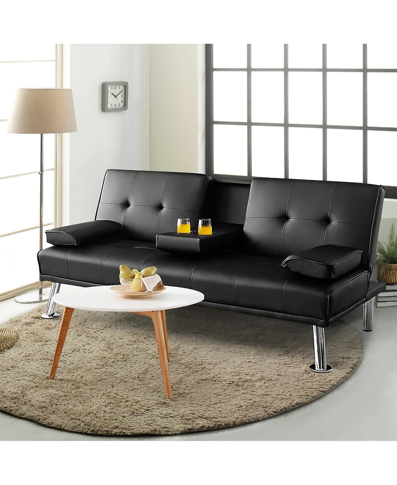 Convertible Folding Futon Sofa Bed Leather
