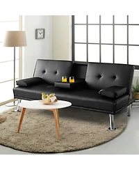 Convertible Folding Futon Sofa Bed Leather