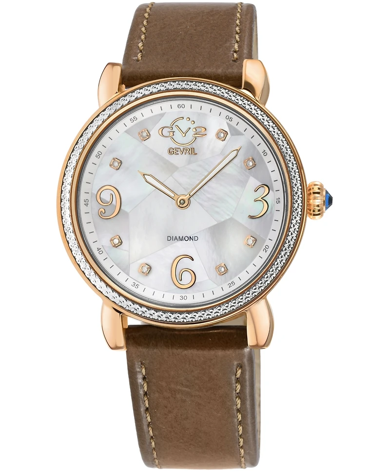 GV2 by Gevril Women's Ravenna Swiss Quartz Brown Leather Watch 37mm