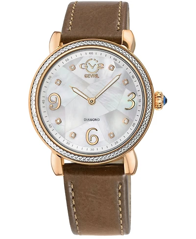 GV2 by Gevril Women's Ravenna Swiss Quartz Brown Leather Watch 37mm