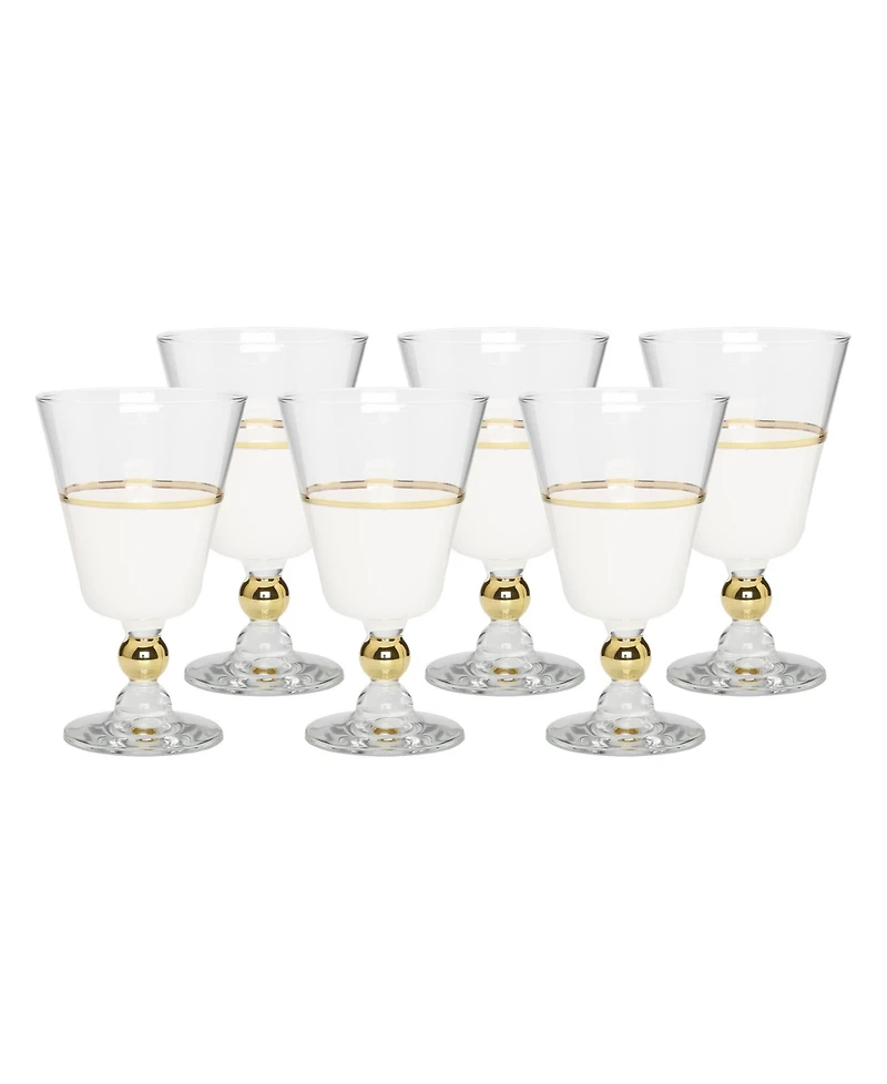 White Water Glasses with Trim and Stem, Set of 6