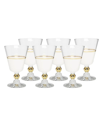 White Water Glasses with Trim and Stem, Set of 6