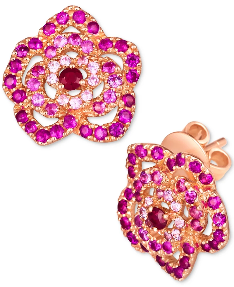 Le Vian Passion Ruby (1/8 ct. t.w.) & Bubble Gum Pink Sapphire (1-1/6 ct. t.w.) Flower Stud Earrings in 14k Rose Gold
