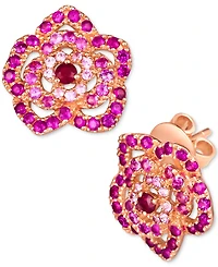 Le Vian Passion Ruby (1/8 ct. t.w.) & Bubble Gum Pink Sapphire (1-1/6 ct. t.w.) Flower Stud Earrings in 14k Rose Gold