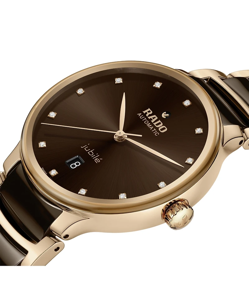 Rado Unisex Swiss Automatic Centrix Diamond (1/ ct. t.w.) High-Tech Ceramic & Rose Gold Pvd Bracelet Watch 39mm