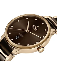 Rado Unisex Swiss Automatic Centrix Diamond (1/ ct. t.w.) High-Tech Ceramic & Rose Gold Pvd Bracelet Watch 39mm