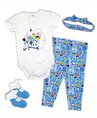 Lily & Jack Baby Girls Bee Yourself Bodysuit, Leggings, Socks and Headband, 4 Piece Set