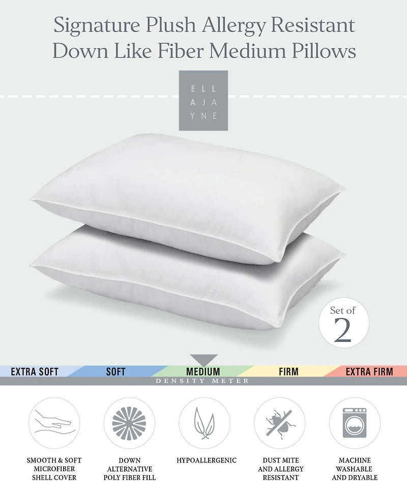 Ella Jayne Signature Plush Allergy-Resistant Medium Density Any Position Down Alternative 2-Pack Pillow