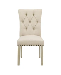 Preston Dining Chair 2-Pack with Antique-like Bronze Nailheads and Brushed Legs Fabric