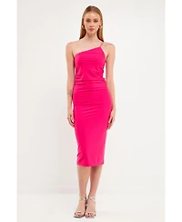 Grey Lab Women's Asymmetry Straps Shirred Knit Dress