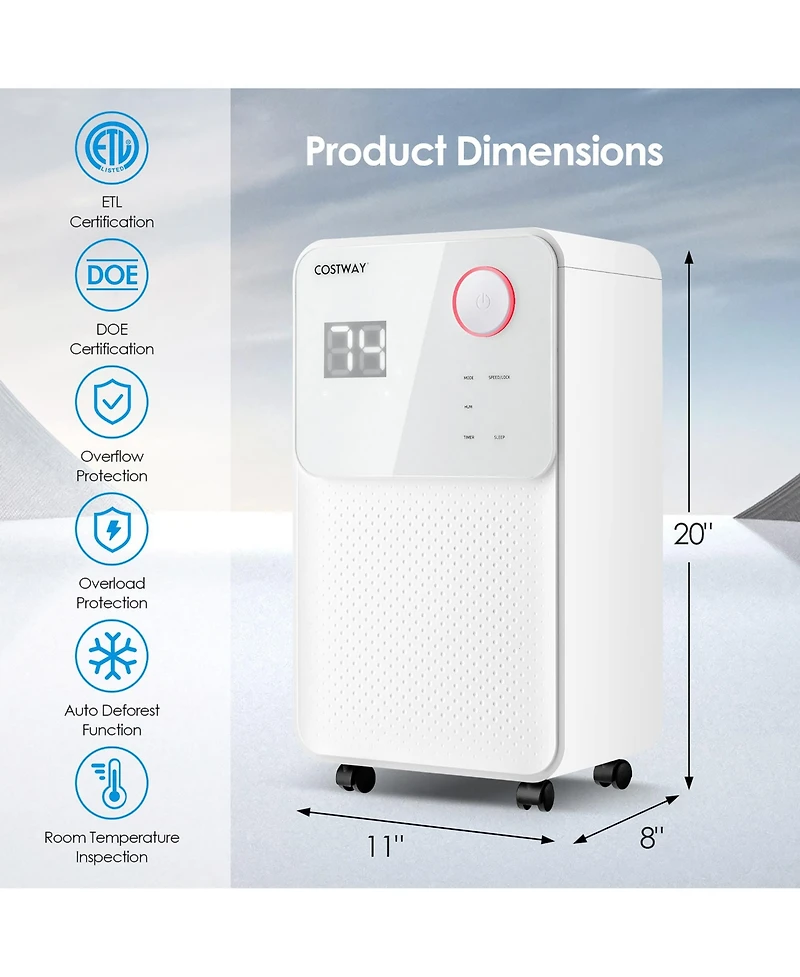 32 Pints 2000 Sq. Ft Dehumidifier for Home & Basements w/3-Color Digital Display