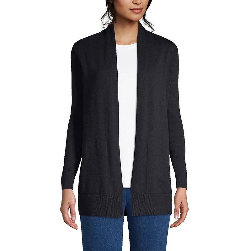 Lands' End Women's Cotton Open Long Sleeve Cardigan Sweater