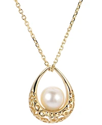 Cultured Freshwater Pearl (7mm) Textured Teardrop 18" Pendant Necklace in 14k Gold-Plated Sterling Silver