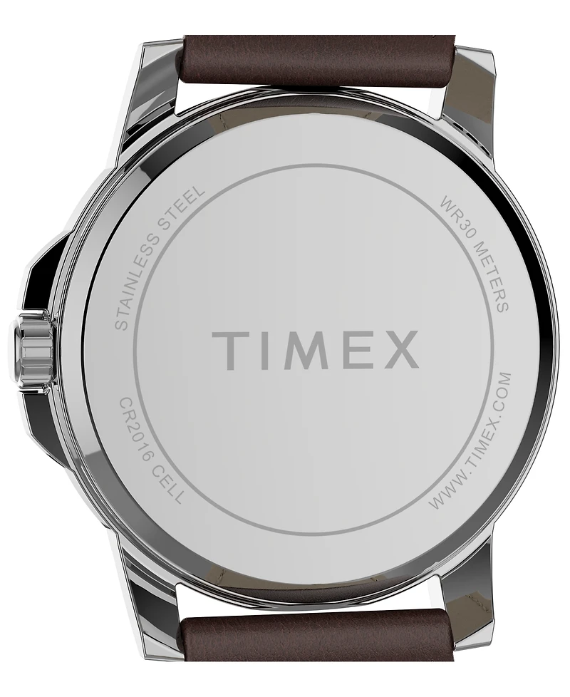 Timex Men's Quartz Analog Premium Dress Leather Brown Watch 45mm