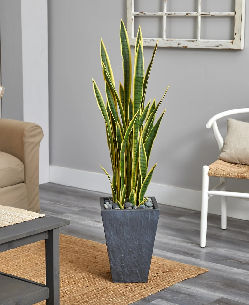Nearly Natural 4.5' Sansevieria Artificial Plant in Slate Planter