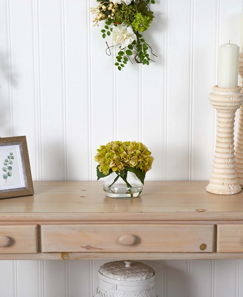 Nearly Natural Blooming Hydrangea w/Vase