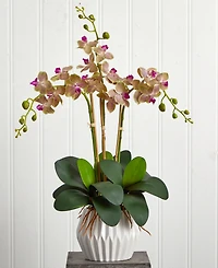 Nearly Natural Phalaenopsis Orchid Silk Arrangement in White Vase