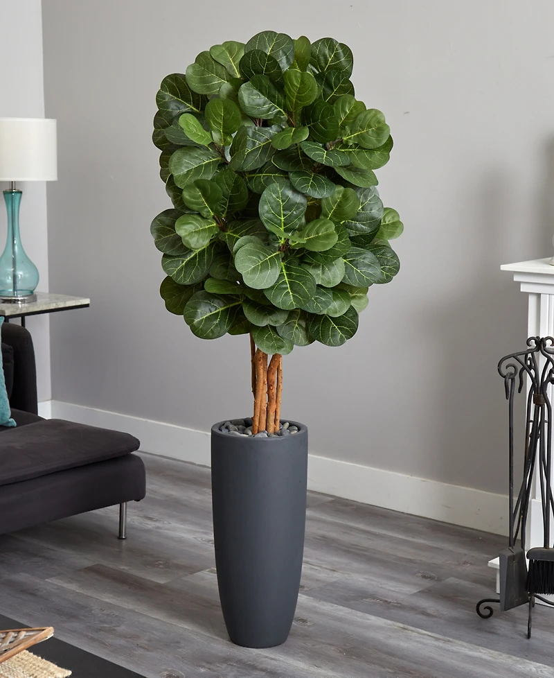 Nearly Natural 5.5' Fiddle Leaf Artificial Tree in Gray Cylinder Planter