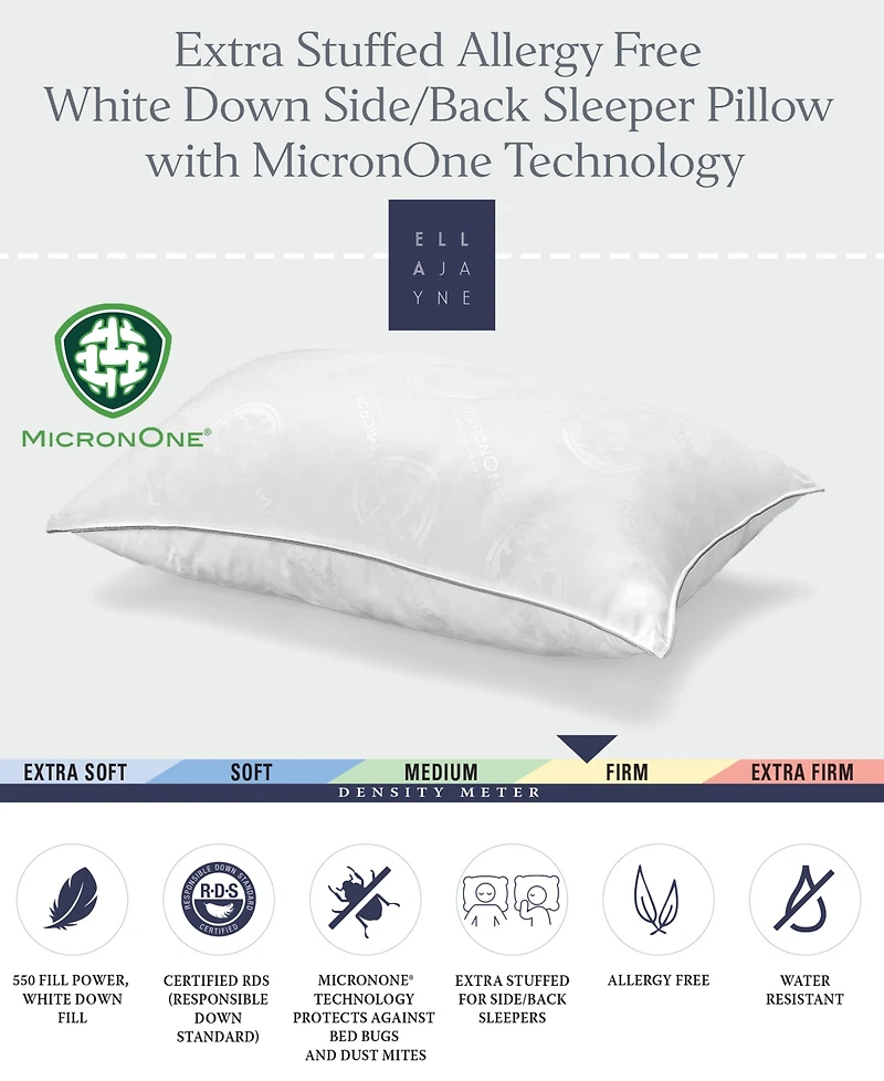 Ella Jayne White Down Firm MicronOne Dust Mite Bedbug Allergen-Free Pillow