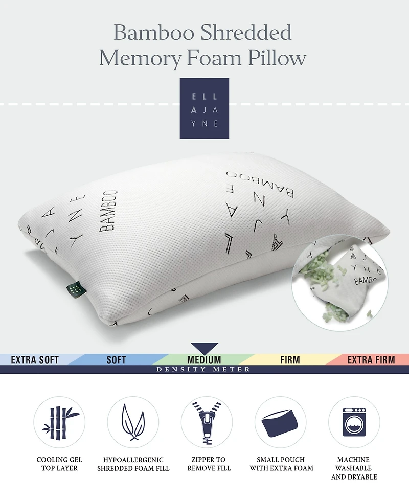 Ella Jayne Rayon from Bamboo Adjustable Density Shredded Memory Foam Pillow, Standard/Queen