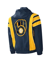 Men's Starter Navy Milwaukee Brewers Impact Hoodie Half-Zip Jacket