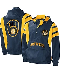 Men's Starter Navy Milwaukee Brewers Impact Hoodie Half-Zip Jacket