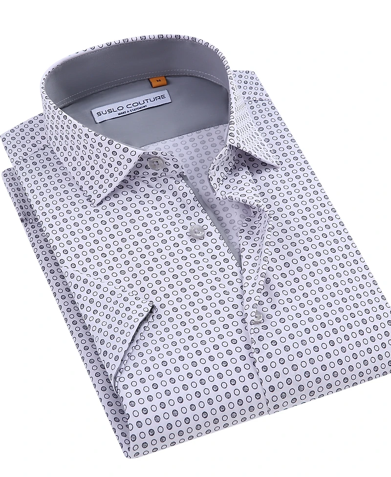 Suslo Couture Men's Slim-Fit Geo-Print Performance Shirt