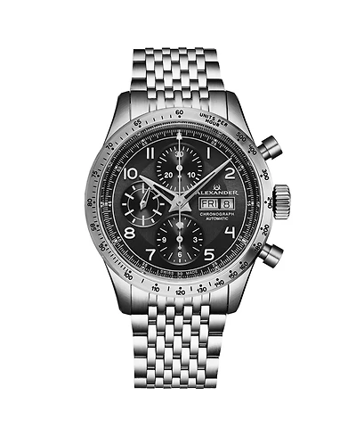 Alexander Men's Megalos Silver-tone Stainless Steel , Black Dial , 51mm Round Watch