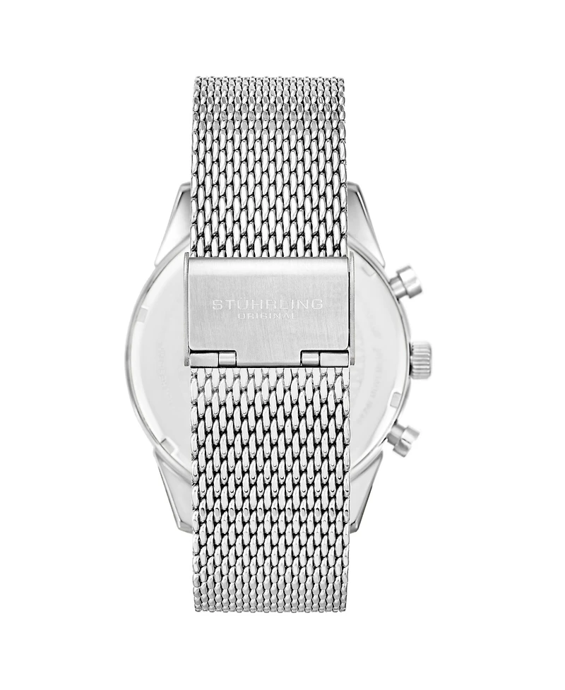 Stuhrling Rialto 3975.9 Men s Chronograph Watch – Quartz Movement, 44mm Silver-Tone Case, Green Dial, Stainless Steel Mesh Bracelet