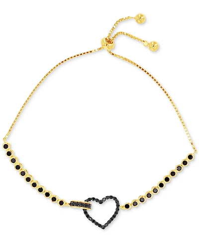 Black Cubic Zirconia Heart & Bezel Bolo Bracelet