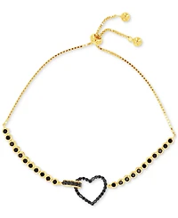 Black Cubic Zirconia Heart & Bezel Bolo Bracelet